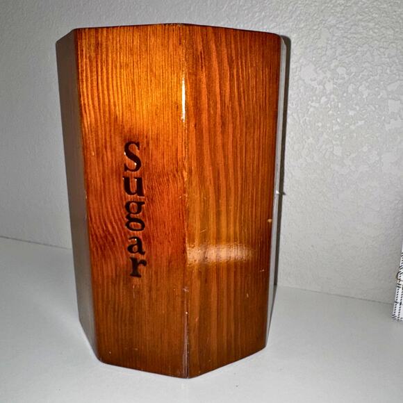 Vintage Wooden “Sugar” Canister – Hand-Painted Folk Art Floral Heart Design - Picture 2 of 9